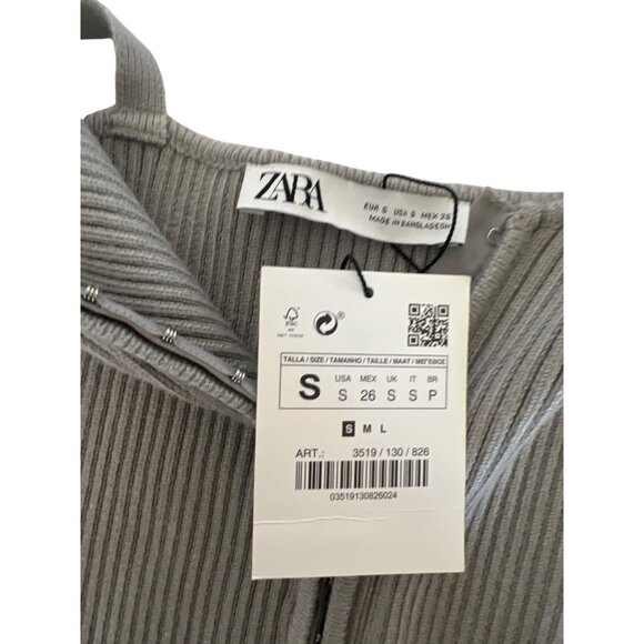 Zara Gray Ribbed Knit Crop Top - Picture 6 of 8